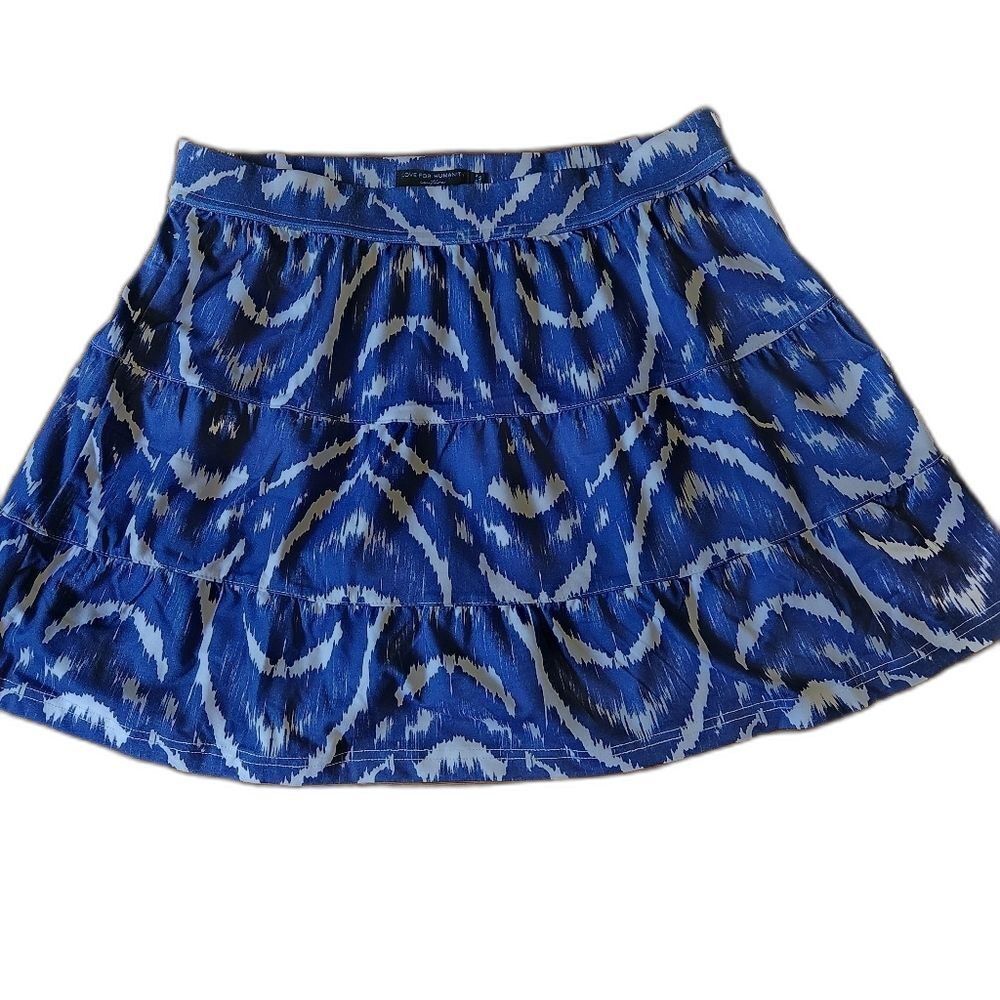 Love For Humanity Couture Blue and White Pull On Mini Skirt Size S